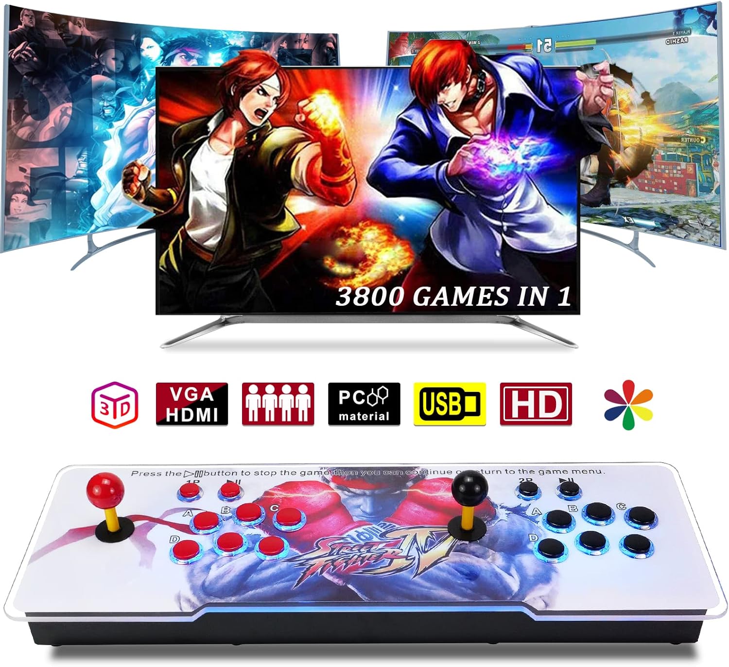 3D Arcade Game Console - 3800 Games Installed, Search Games, Support 50 3D Games, 1280x720P, Favorite List, 4 Players Online Game
