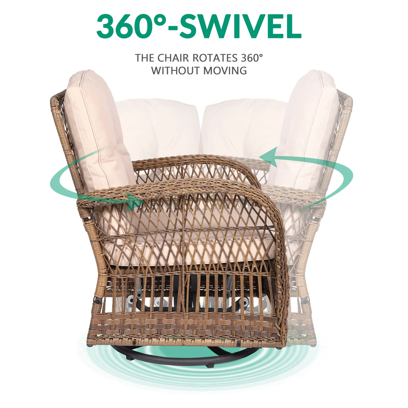 VIVIJASON 3-Piece Outdoor Conversation Bistro Set, Patio Swivel Glider Rocking Chairs Rattan Furniture Sets w/ 2 Rattan Chairs, Cushions