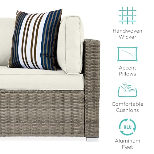 Best Choice Products 7-Piece Modular Outdoor Sectional Wicker Patio Conversation Set w/ 2 Pillows, Coffee Table, Cover Included - Gray/Navy