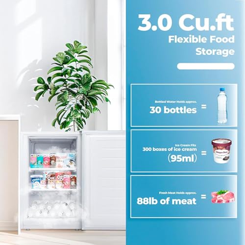 3.0 Cu.ft Upright Freezer, Small Mini Freezer with Adjustable Thermostat, Removable Shelves, Reversible Single Door, for Bedroom/Home/Dorms/Apartment