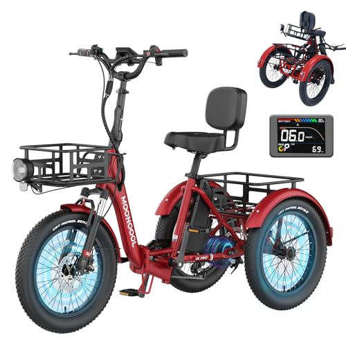 MOONCOOL Electric Tricycle for Adults, 500W/750W 48V 20" Folding Electric Trike Peak Power 1100W, 3 Wheels Electric Bicycle