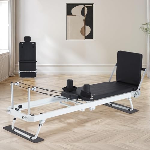 JOMEED Foldable Pilates Reformer Machine Equipment for Home Use and Gym Workout，Compact Pilates Board Up to 400LBS with Dual Resistance- Springs and