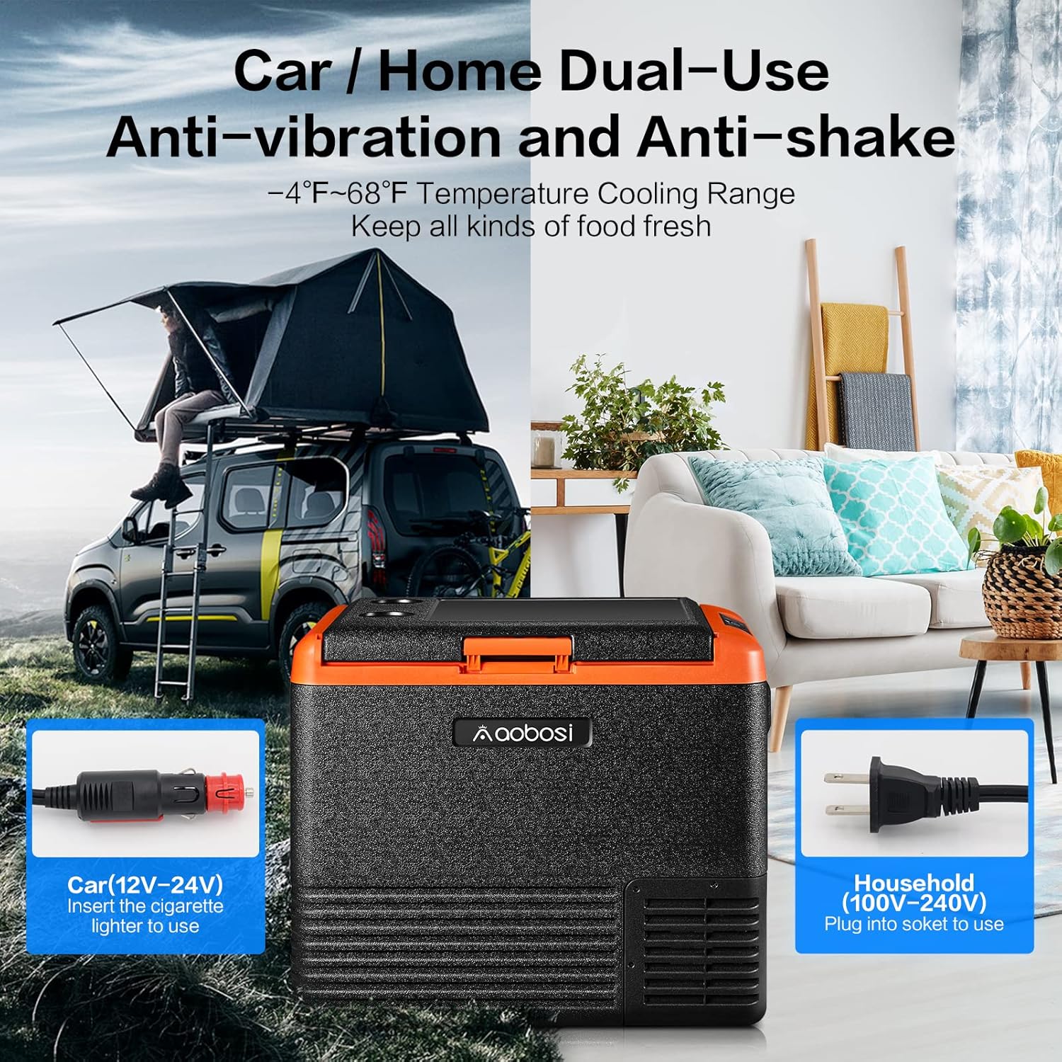 AAOBOSI 12 Volt Car Refrigerator 53 Quart (50L) RV Portable Refrigerator Freezer APP Control Car Fridge Cooler -4℉-68℉ Electric Compressor Cooler