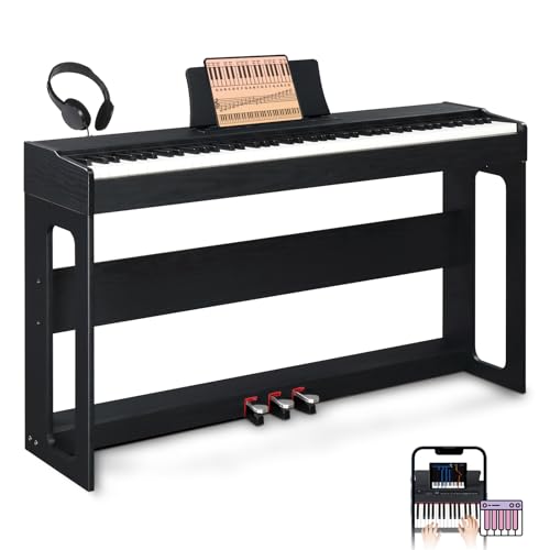 Ktaxon Digital Piano 88-Key Weighted Action Electric Piano with 3-Pedal Unit, Double Bluetooth, Split/Touch/Transpose Control Functions(Black)