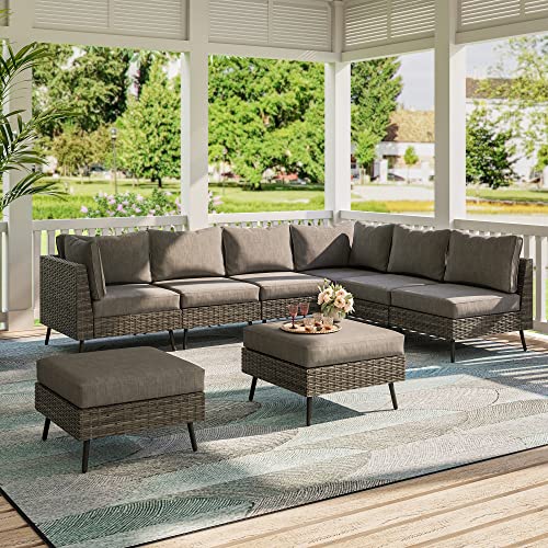 LAUSAINT HOME Outdoor Patio Furniture, 8 Piece Outdoor Sectional Sofa PE Rattan Wicker Patio Conversation Sets