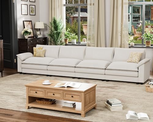 Homall 119" Modular Sectional Sofa, L Shaped Sofa Couch with Reversible Ottoman, DIY Combination Chenille Deep 3-Seat Cloud Couch for Living Room