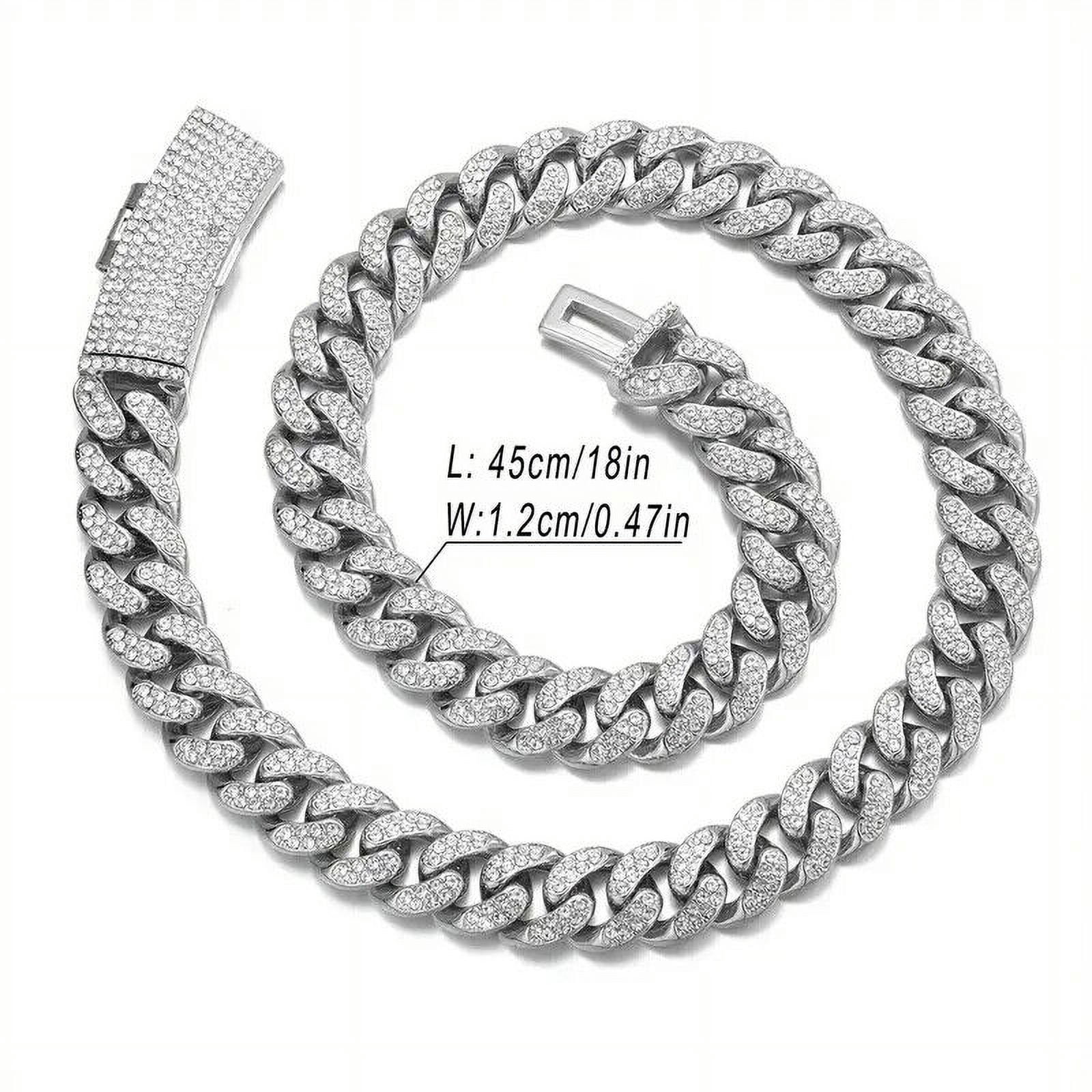 HIP HOP SILVER PLATED 13MM 18" ICED CUBIZ ZIRCONIA CUBAN CHOKER CHAIN NECKLACE