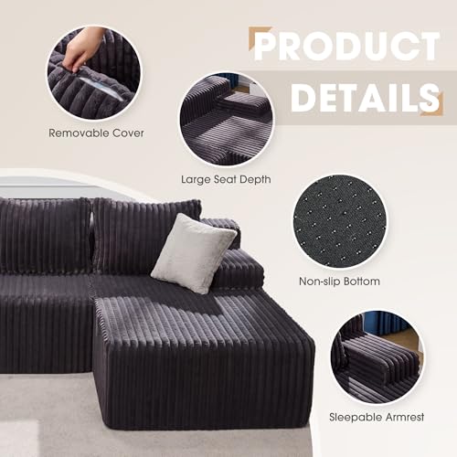 Modular Sectional Sofa Couches L-Shape Couch 3 Seat Modular Sofa Memory Foam Sectional Couches for Living Room
