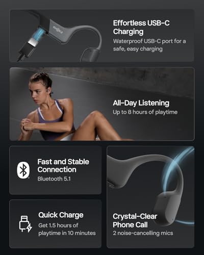 SHOKZ OpenRun - Open-Ear Bluetooth Bone Conduction Sport Headphones, Sweat Resistant Wireless Earphones for Workouts and Running, Built-in Mic