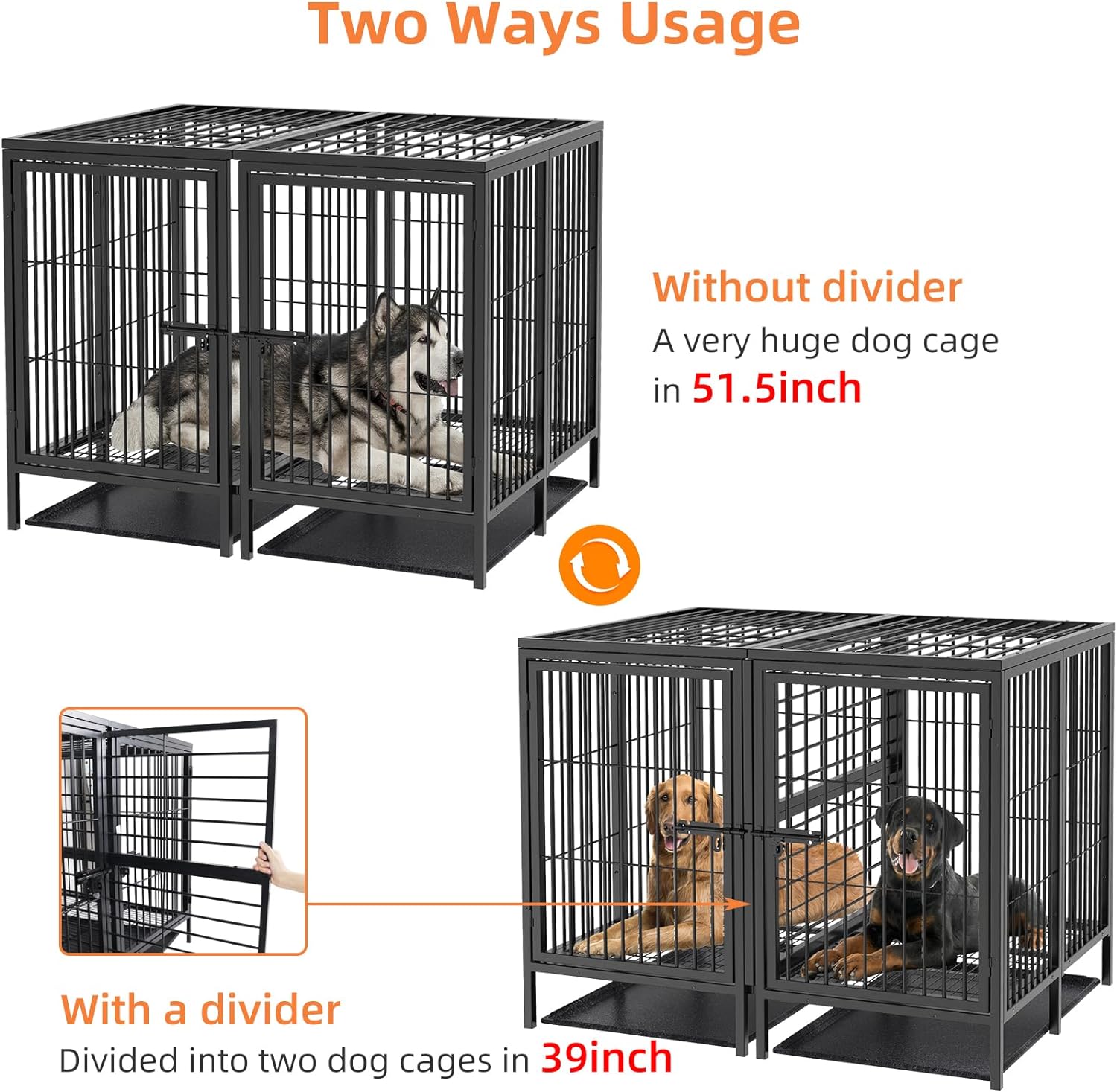 52 Inch Extra Large Huge Metal Pet Cage with Removable Divider Panel