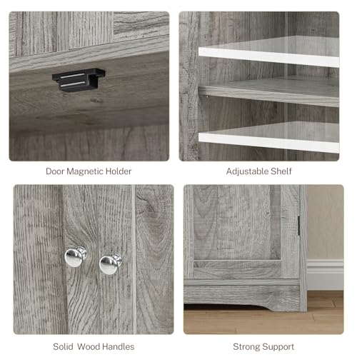 57.8“H Tall Bathroom Cabinet, Storage Cabinet with 2 Drawers & 2 Adjustable Shelves, Bathroom Storage Cabinet with 4 Doors