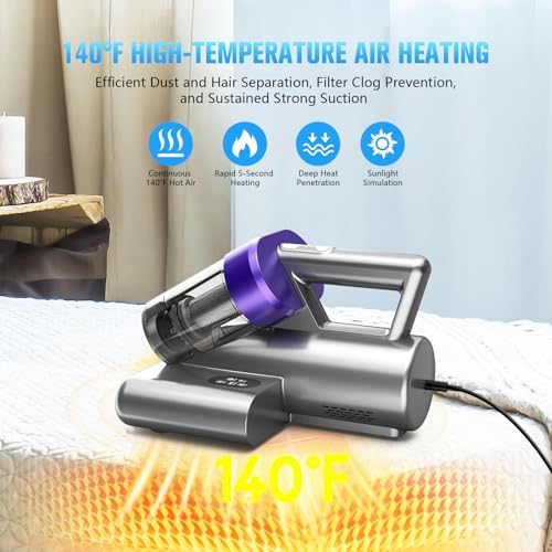 Mattress Vacuum Cleaner,Bed Vacuum Cleaner with UV-C Light,16Kpa,140°F Heat,Ultrasonic,Anion,Handheld Vacuums for Bed,Sofa,Couch,Crib(Corded, Multi)