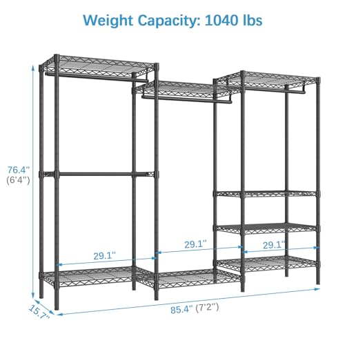 VIPEK V5 Portable Closet Wardrobe Heavy Duty Clothes Rack, Freestanding Clothing Rack with 4 Hang Rods & 8 Shelves, Adjustable Closet Racks