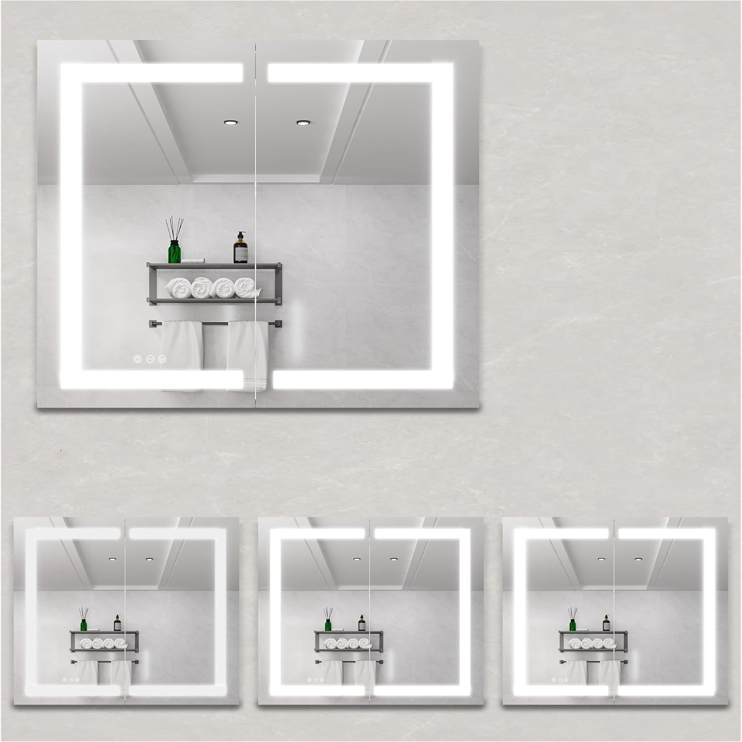 36 x 30 inch Medicine Cabinet with LED Vanity Mirror, Anti-Fog, Recessed or Surface Mount, Waterproof, Dimmable