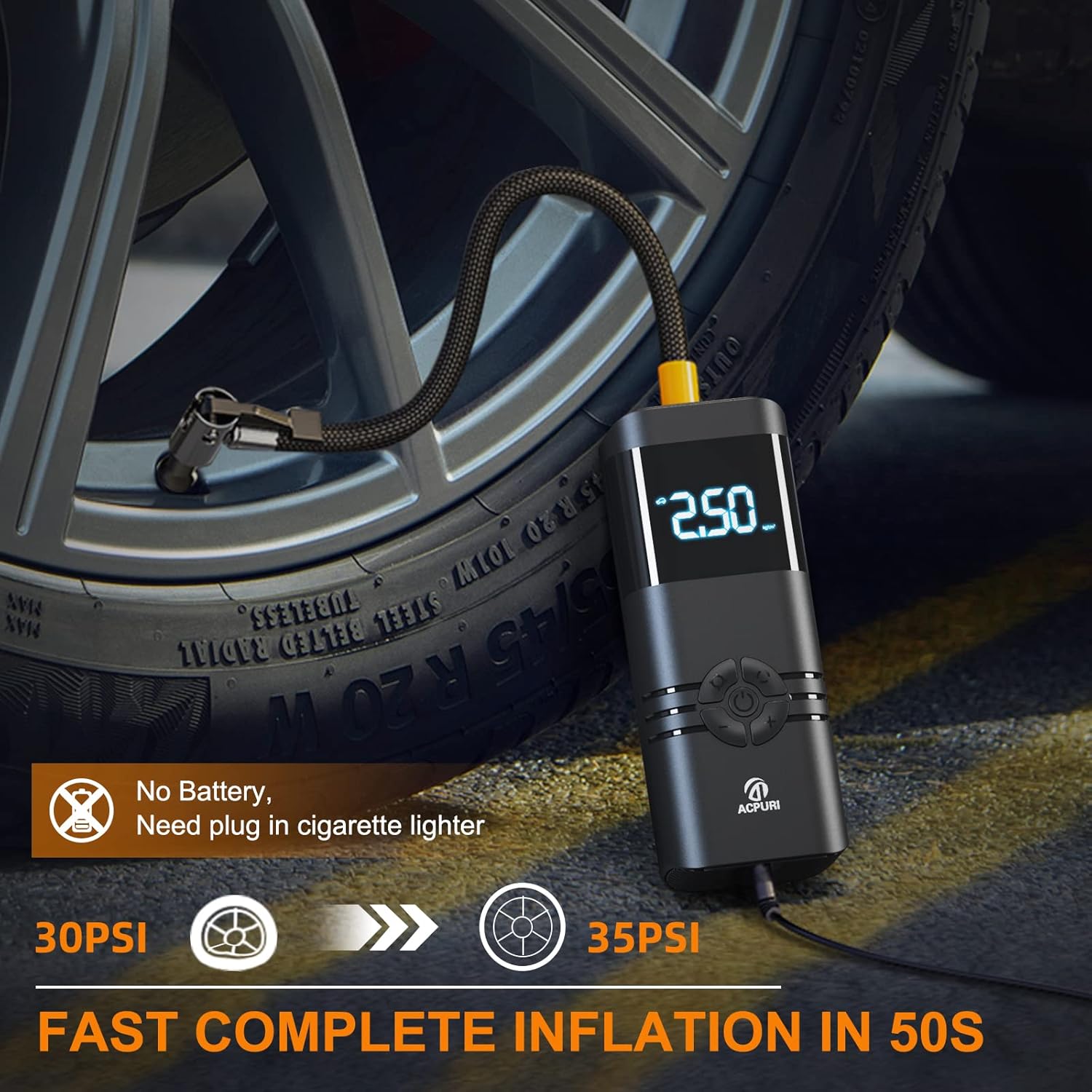 Portable Air Compressor Tire Inflator: 12V DC Auto Tire Pump Car Tire Inflator with Digital Pressure Gauge, Fast Inflation