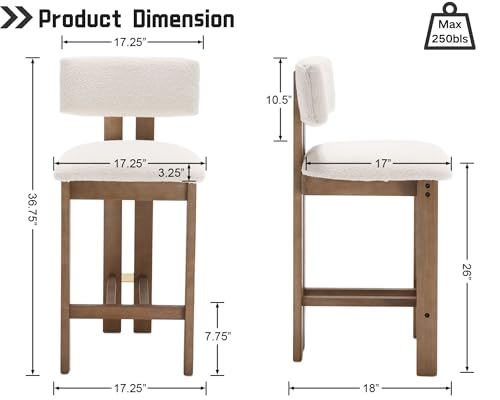 26’’ Tall Farmhouse Kitchen Bar Stools Set of 4, Modern Counter Stools with Backs Beige Linen Upholstered Bar Height Chairs with Hardwood Frame