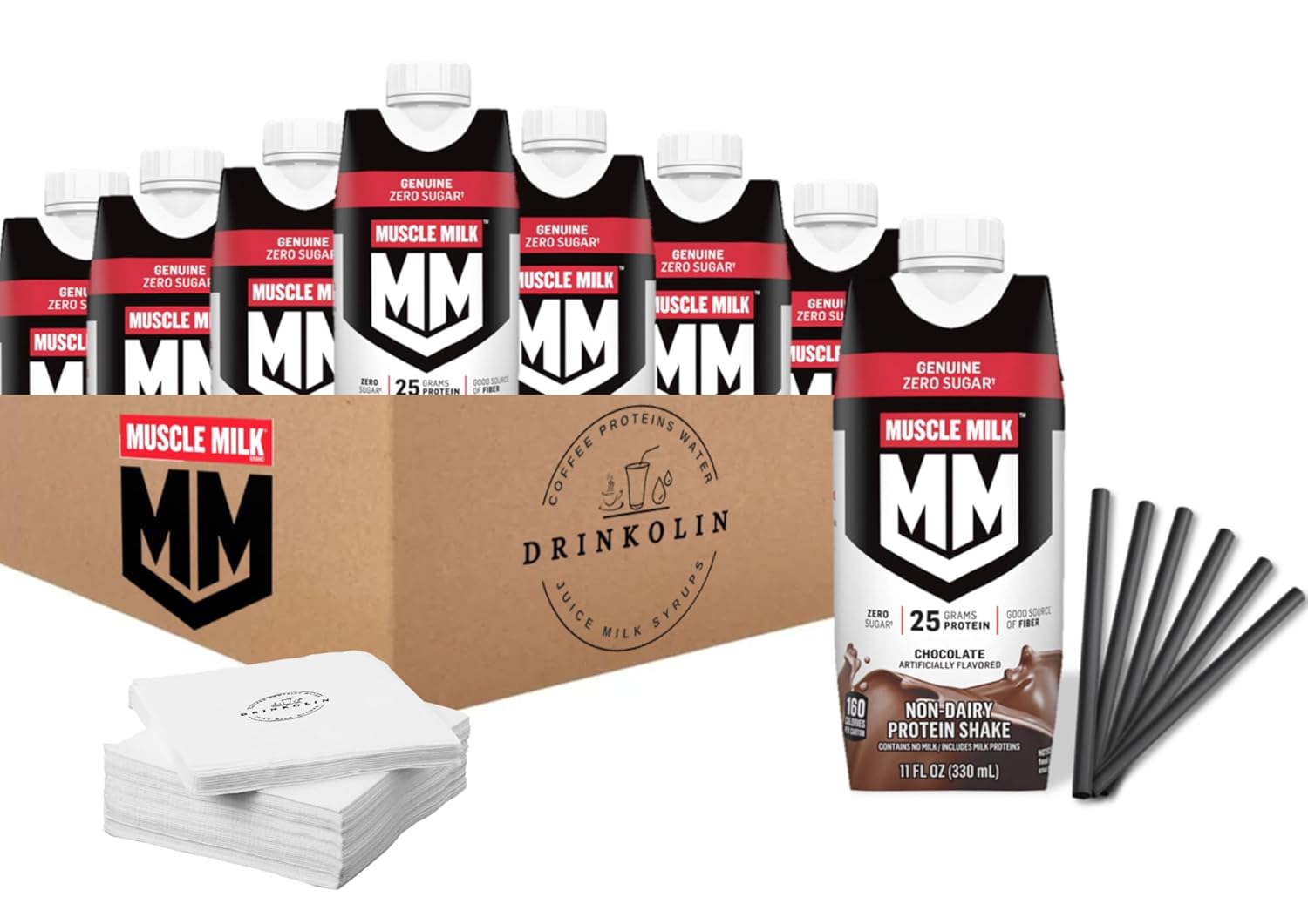 Muscle Milk Genuine Protein Shake, Chocolate, 25g Protein, Zero Sugar, Calcium, Vitamins A, C & D, 5g Fiber, Energizing Snack Genuine Protein Shake