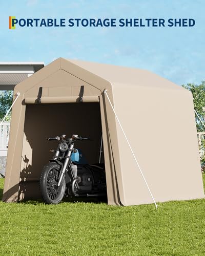 7x10 FT Portable Outdoor Storage Shed with 2 Roll-Up Zipper Doors & Vents, 240G Heavy-Duty Shelter Waterproof PE Tarp
