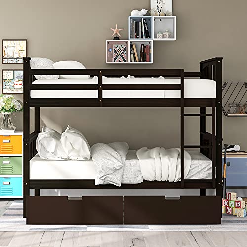 SOFTSEA Twin Over Full Bunk Bed with Slide, Solid Wood Bunk Beds with Stairs for Kids