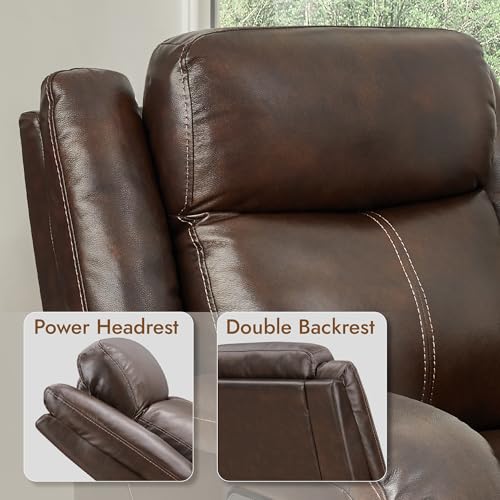 Watson & Whitely Genuine Leather Power Recliner Chairs for Adults, Wall Hugger RV Recliner with Power Headrest & Charging Ports