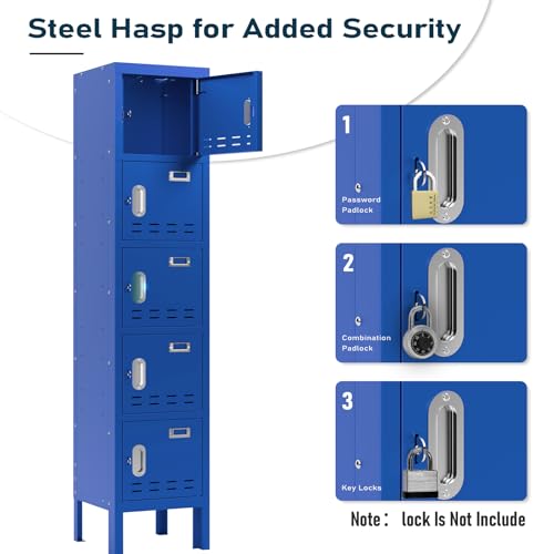 Metal Locker with 5 Doors,Lockers for Employees,66'' Steel Storage Locker for School,Gym, Office, Office,Garage
