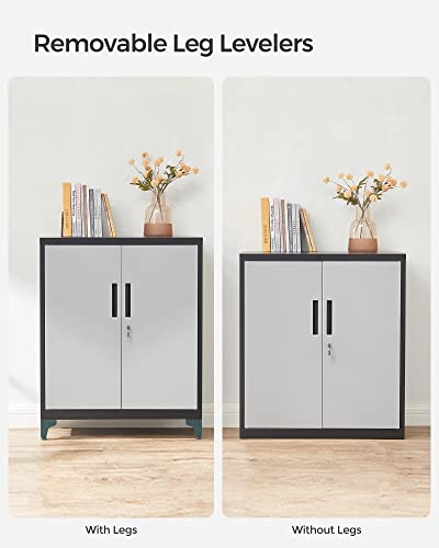 SONGMICS Garage Cabinet, Metal Storage Cabinet with Doors and Shelves, Office Cabinet for Home Office, Garage and Utility Room, Grey UOMC013G01