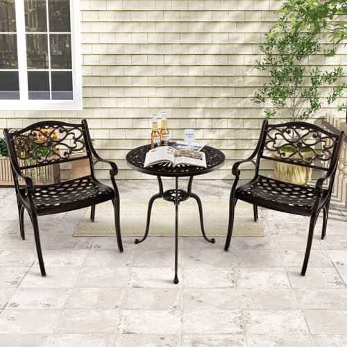 Giantex Cast Aluminum Patio Chairs Set of 2, All Weather Outdoor Dining Chairs w/Armrests and Curved Seats, Heavy Duty Metal Bistro Chairs for Porch