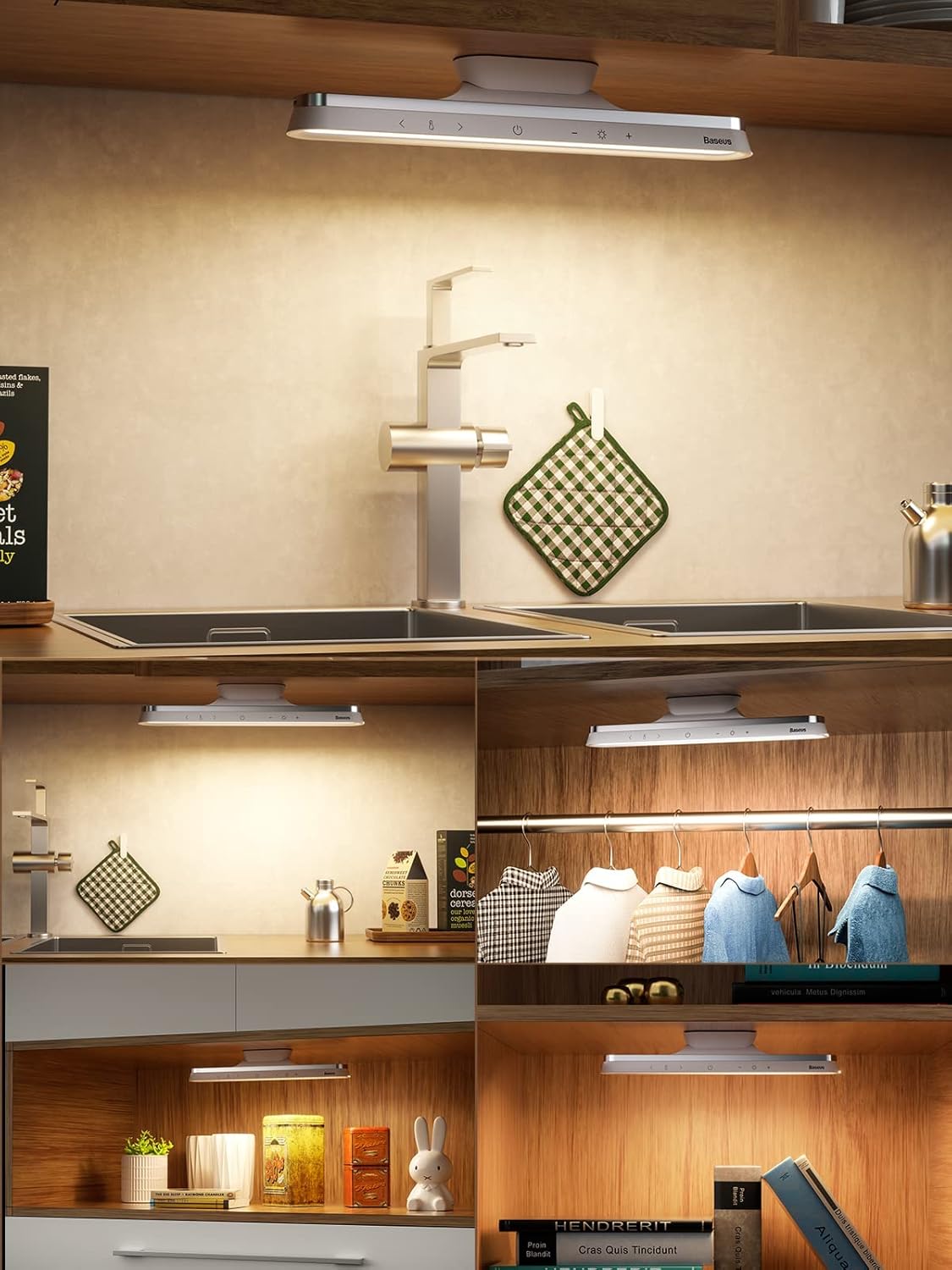 Baseus 42LED Wireless Under Cabinet Lighting, Magnetic Closet Light, Dimmable, Touch Control, Adjustable Color Temperature/Brightness