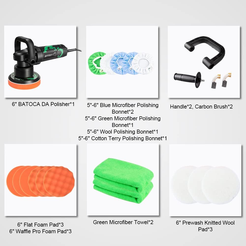 BATOCA Dual Action Polisher, 6 inch 8 mm Random Orbit Car Buffer Polisher, 6 Variable Speed 6800 RPM Car Buffer Waxer
