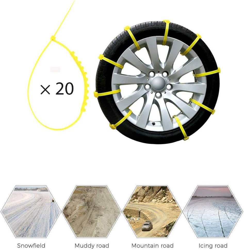 Maso Snow Chains 20Pcs Anti-Skid Snow Chains for Tyres Portable Easy to Mount Emergency Traction Car Snow Tyre Chains Universal for Tyres Width