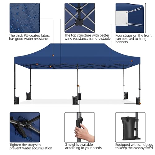 Yaheetech Heavy Duty Pop Up Canopy Tent, 10x20 Commercial Instant Shelter Tent for Wedding, Parties, Adjustable Outdoor Canopy with Wheeled Carry Bag