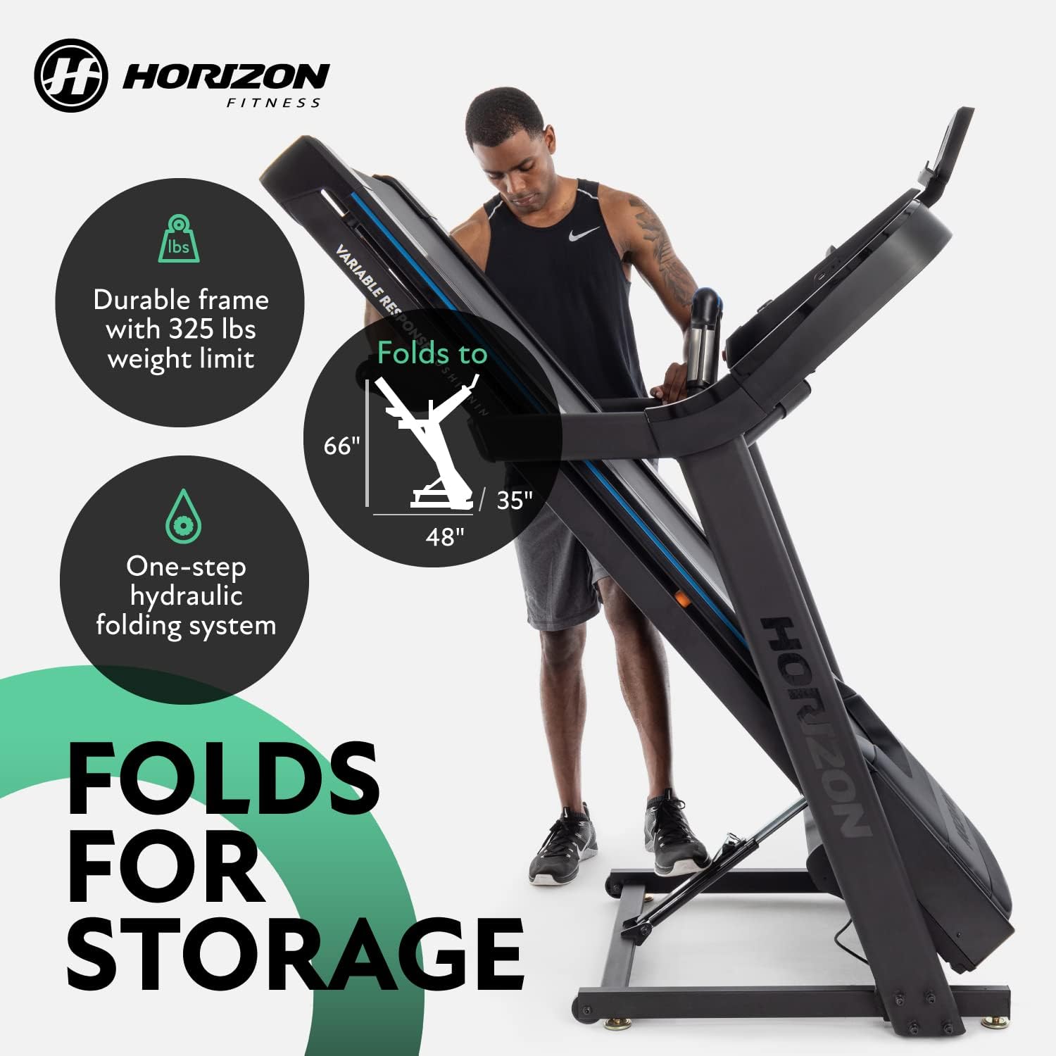 Horizon Fitness 7.0 at Studio Series Smart Treadmill with Bluetooth and Incline, Heavy Duty Folding Treadmill 325 lbs Weight Capacity