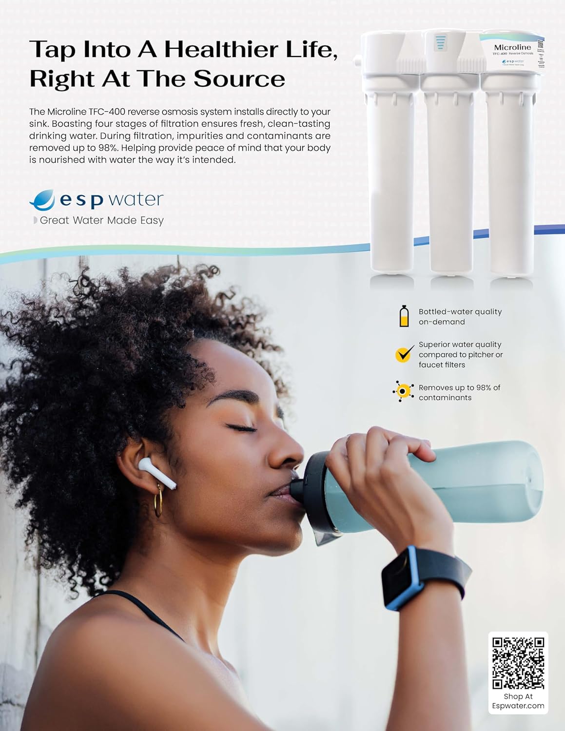 Microline TFC-400-ESP Reverse Osmosis Drinking Water System 50 GPD Under-Sink Filtration
