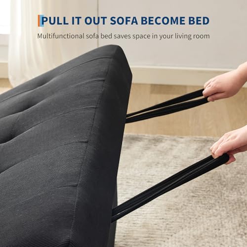 GarveeHome 3 in 1 Convertible Sleeper Sofa Bed, Corduroy Futon Couches with Pull-Out Bed, Adjustable Backrest, Charging Port & Side Pockets