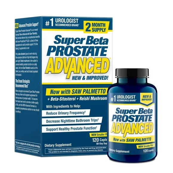 Super Beta Prostate Advanced + Saw Palmetto & Beta Sitosterol, Men's Health, Value Size 120 Caplets, 2-Month Supply - Kansas Nuitrition - HNZSDS