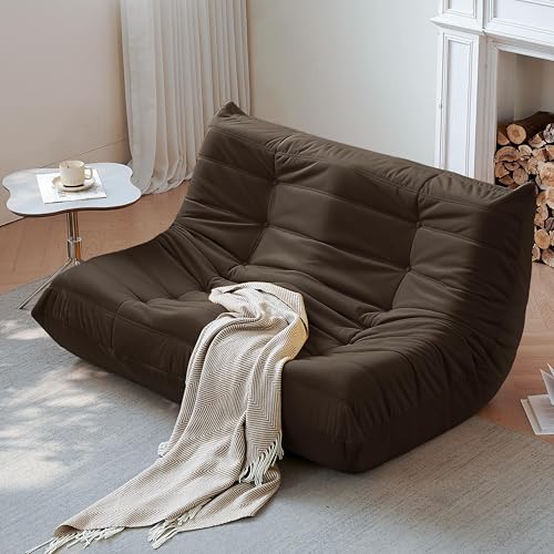 Bean Bag Chair for Adults - Suede & Microfiber Fireside Floor Chair, Comfortable Corner Lounge Sofa for Living Room, Bedroom, Office (3-Seater, Beige)