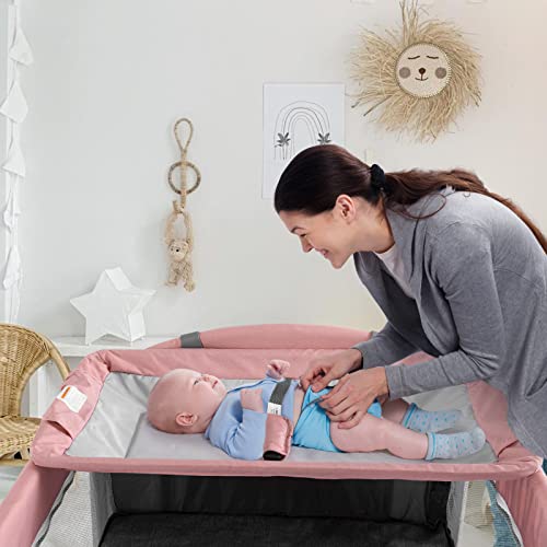 5 in 1 Baby Crib,Baby Bassinet, Bedside Cribs, Pack and Play with Bassinet and Changing Table