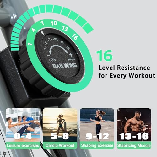 BARWING Stationary Exercise Bike for Home Workout, 5 IN 1 Foldable Indoor Cycling Bike for Seniors, 350LB Capacity, 16-Level Magnetic Resistance