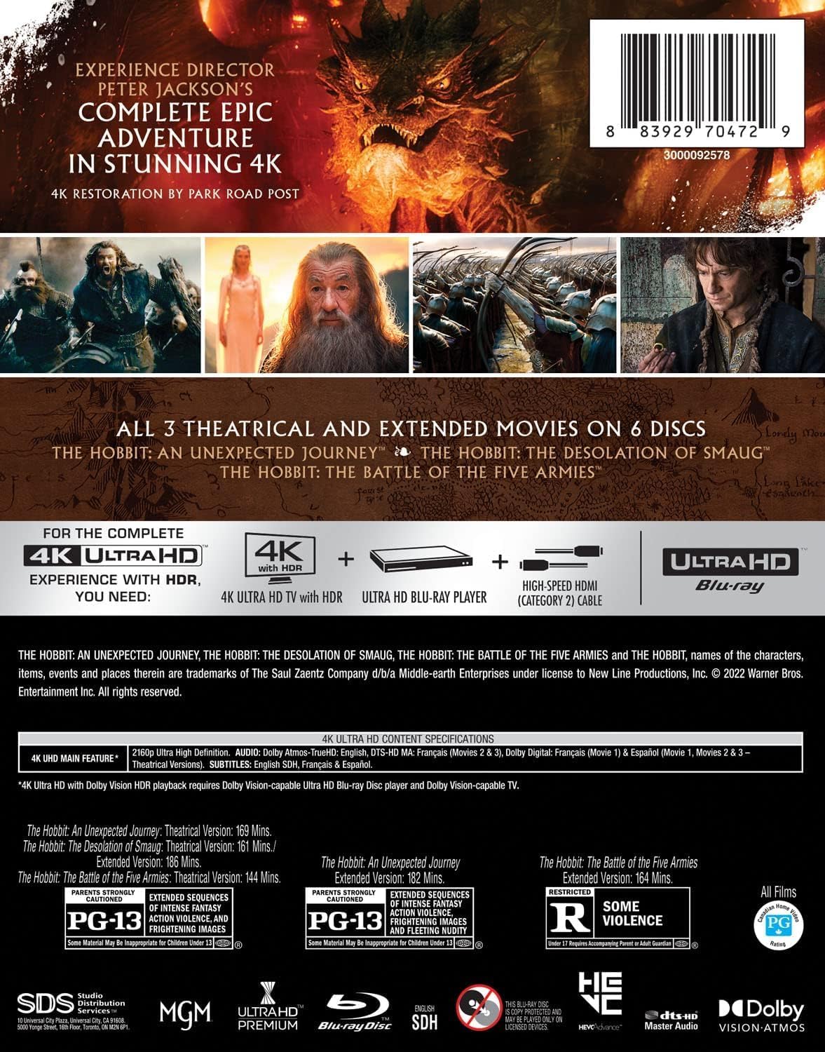 Lord of the Rings / Hobbit, The: Motion Picture Trilogy (Extended & Theatrical 2-Sets) (4K Ultra HD)