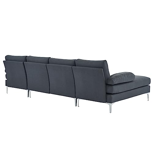 Karl home Convertible Sectional Sofa 110" U-Shape Sofa Couch 4-Seat Couch with Chaise ChenilleFabric Upholstered for Living Room, Apartment, Office
