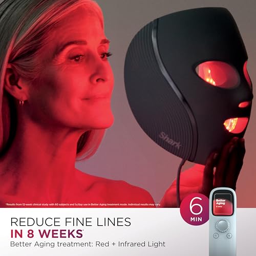Shark CryoGlow LED Face Mask with Under-Eye Cooling, Anti-Ageing & Blemish Repair, Red & Blue LED, Infrared Light Therapy, USB-C, Remote Control