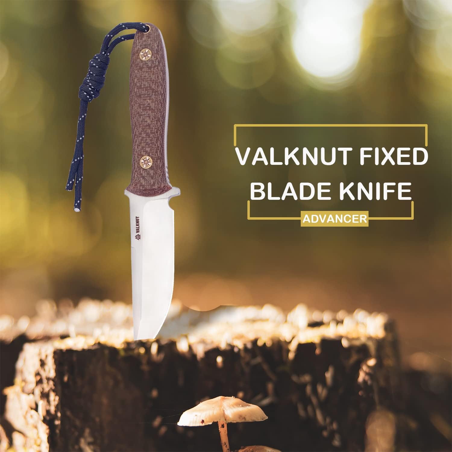 Fixed Blade Knife, VALKNUT D2 Steel Blade Full Tang Knives for Hunting Survival Bushcraft, 4''