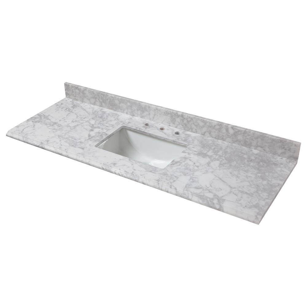 Home Decorators Collection 61 in. W x 22 in. D Marble Single Trough Sink Vanity Top in Carrara 59108