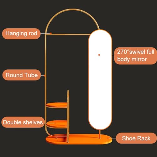 Full Length Mirror with Stand Floor-Standing Bedroom Coat Rack with Rotating Dressing Mirror Integrated Italian-Style Coat Rack at The Door Vertical