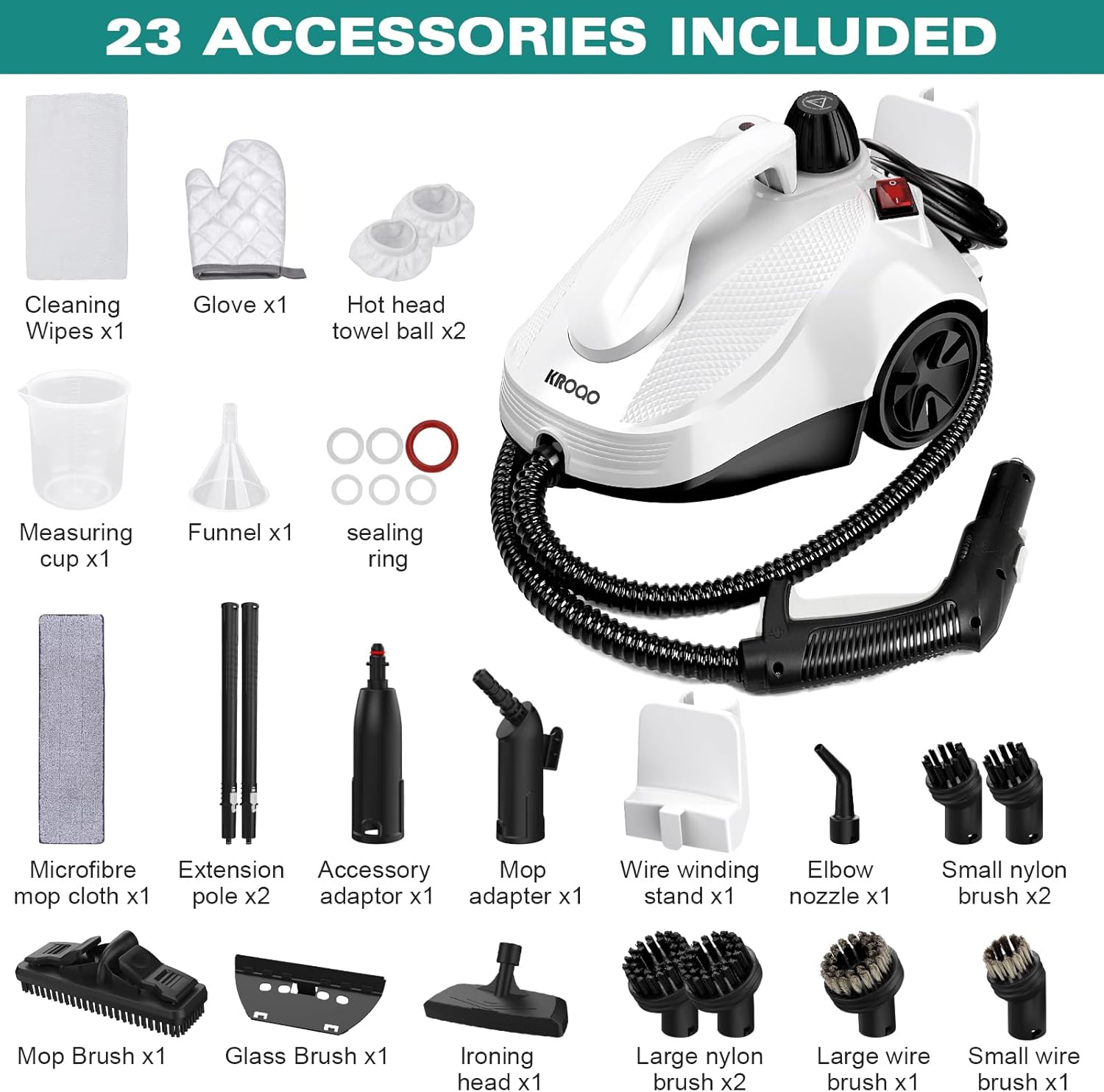 Steam Cleaner, Steam Mop with 23 Accessories, Powerful Multipurpose Portable Steamer for Cleaning to Remove Grime, Grease