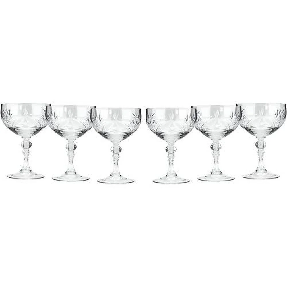 Crystal CR6701, 8 Oz Crystal Champagne/Cocktail Coupe Glasses, Old-Fashioned Hand Made Coupes, Unique Vintage Stemware Set Of 6