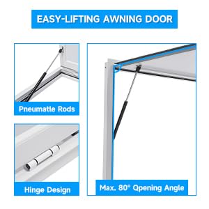 Concession Window, 36" x 36" Aluminum Alloy Food Truck Service Window with 4 Screen Windows & Awning Door & Drag Hook