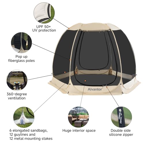 Alvantor Screen House Gazebo, 6-10-15 Person Pop Up Igloo Screened Canopy Tent with Mosquito Netting Sides