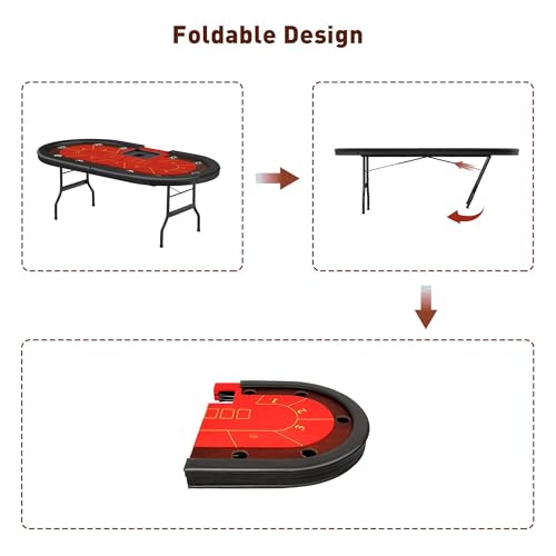 COLOR TREE Foldable Blackjack Poker Table, 84" Premium Texas Hold'em with Cup Holders, Padded Rails, Stylish Blue Design