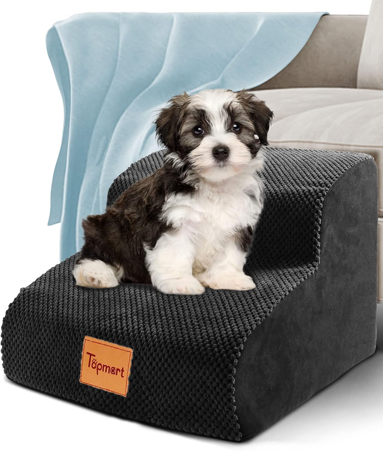 Topmart High Density Foam Pet Steps 2 Tiers,11.8 High,Non-Slip Dog Stairs,Dog Ramp,Soft Foam Dog Ladder,Best for Dogs Injured,Older Cats